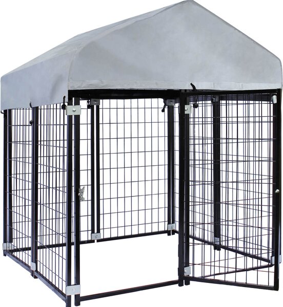 Cuccia per cani Wiltec con tetto 121 x 121 x 137 cm, cuccia per cani con tettoia parasole, robusta casetta per cani da esterno con barre in acciaio