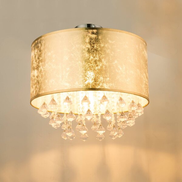 Globo Plafoniera soffitto Amy, dimmerabile, Ottone / Oro, Soggiorno / Sala da pranzo, Tessuto / Stoffa / Seta, Plafoniera