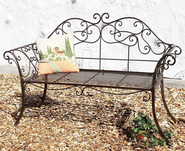 DanDiBo Panchina da giardino in metallo marrone resistente alle intemperie 146 cm 2 posti panchina da parco 111183 panchina in ferro antico giardino antico