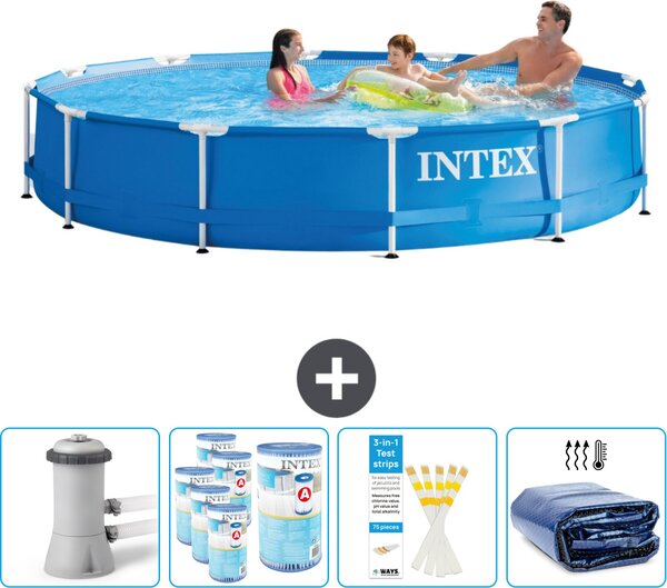 Piscina Intex con struttura rotonda - 366 x 76 cm - blu - compresa pompa - filtro - strisce reattive - tenda da sole