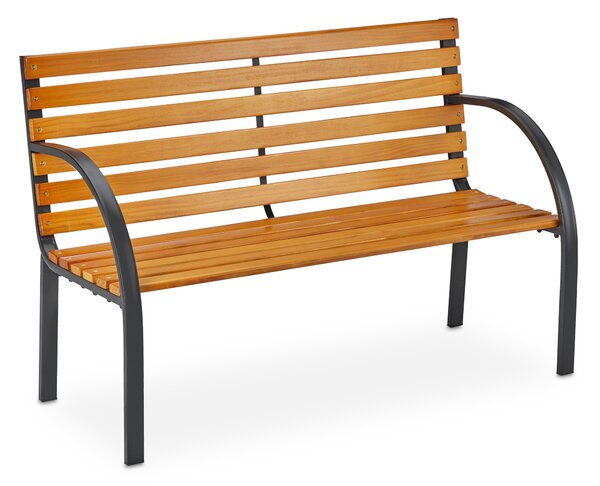 Panchina da giardino Relaxdays, a 2 posti, montanti in legno massello, acciaio, per esterni, balcone e terrazza, HBT 84 x 122 x 60 cm, colore naturale