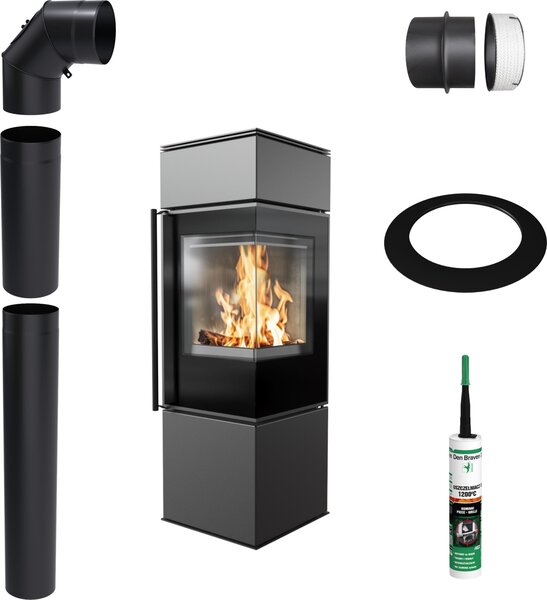 Stufa a libera installazione KRATKI REN S Right 7kW Ø150 Set nero