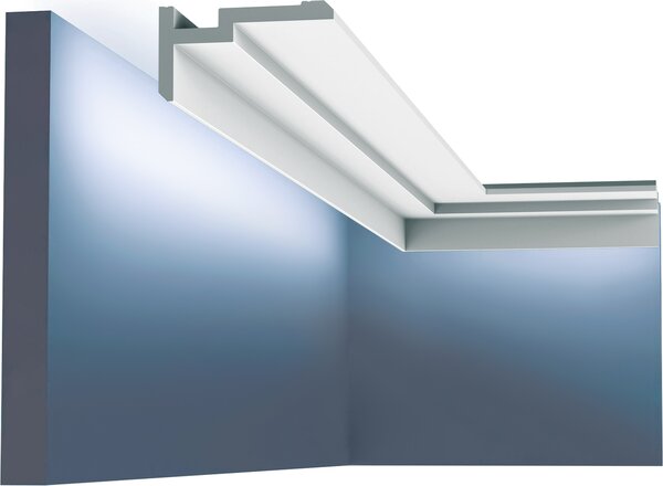 Cornice a soffitto Orac Decor CX197 MODERN U-STEPS Battiscopa decorativo Modanatura decorativa per pareti Illuminazione indiretta stile moderno colore bianco 2 m