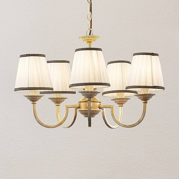 Lampadario a soffitto Lumiel Lindby, dimmerabile, Bronzo / Ottone antico, Soggiorno / Sala da pranzo, Tessuto / Stoffa / Seta, Campagna / Rustiche, Lampadario