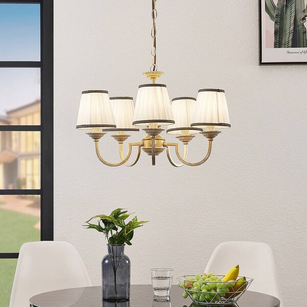 Lampadario a soffitto Lumiel Lindby, dimmerabile, Bronzo / Ottone antico, Soggiorno / Sala da pranzo, Tessuto / Stoffa / Seta, Campagna / Rustiche, Lampadario