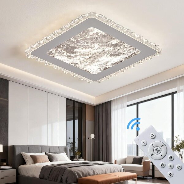 Plafoniera LED dimmerabile con telecomando, a variazione continua 3000-7000 K, a risparmio energetico e durevole, dal design moderno in bianco o nero, ideale per soggiorno, camera da letto e cucina (253-FX-WH)