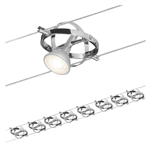 Paulmann Cardan funi 8 luci cromo satinato/cromo Cardan, dimmerabile, Alluminio / Grigio / Zincato, Corridoio, Metallo, Moderno, Sistema di illuminazione a funi