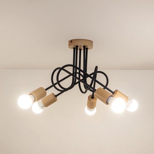 Lampadario a plafone OXFORD 5xE27/15W/230V, finitura pino/nero