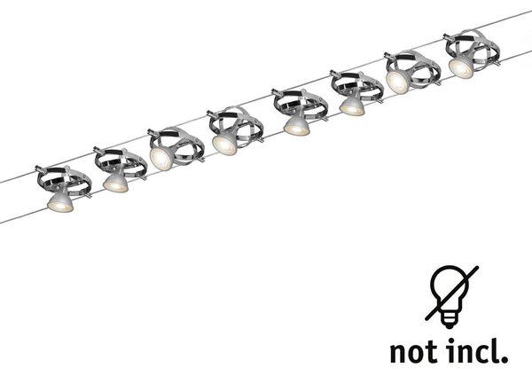 Paulmann Cardan funi 8 luci cromo satinato/cromo Cardan, dimmerabile, Alluminio / Grigio / Zincato, Corridoio, Metallo, Moderno, Sistema di illuminazione a funi