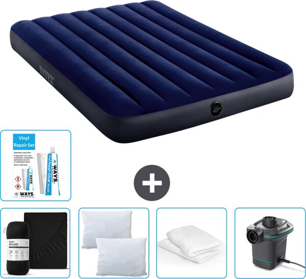 Letto ad aria Intex - Letto matrimoniale - 137 x 191 x 25 cm - Blu - Consegna inclusa Lenzuolo di ricambio - Bacio - Pompa - Set di riparazione en Protezione del cuscino
