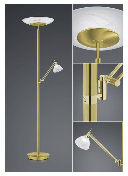 HELL Lampada da terra con luce lettura Findus, dimmerabile, Ottone / Oro, Soggiorno / Sala da pranzo, Metallo, Moderno, Lampada LED da terra