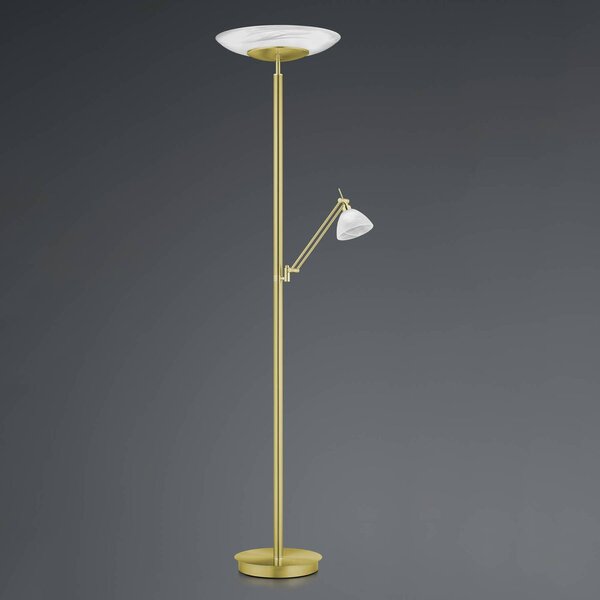 HELL Lampada da terra con luce lettura Findus, dimmerabile, Ottone / Oro, Soggiorno / Sala da pranzo, Metallo, Moderno, Lampada LED da terra
