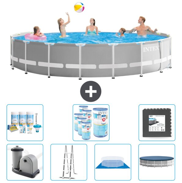 Piscina Intex Round Prism Frame - 548 x 122 cm - grigio - inclusa pompa - scaletta - telo di fondo - pacchetto di manutenzione della copertura - filtro - pavimento in piastrelle