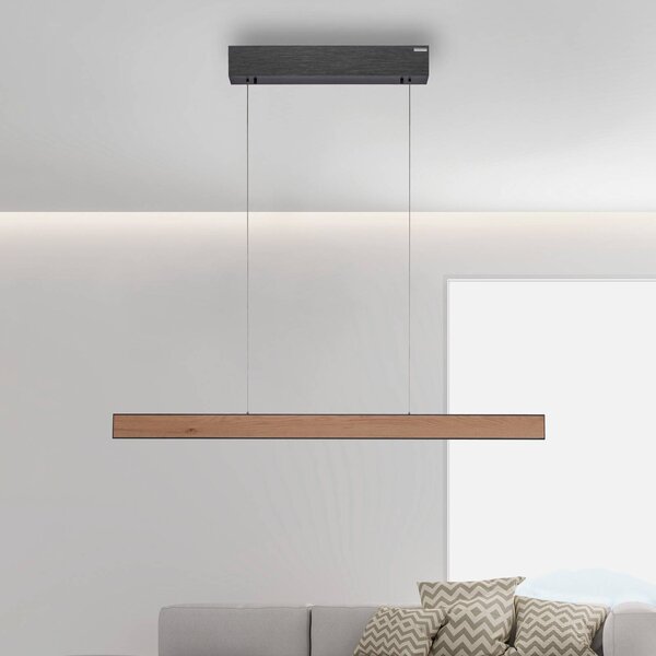 PURE Lampada LED a sospensione E-Motion, rovere/nero perlato, CCT dimmerabile, Legno chiaro, Soggiorno / Sala da pranzo, Alluminio, Moderno