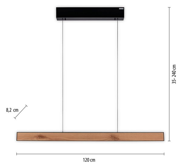 PURE Lampada LED a sospensione E-Motion, rovere/nero perlato, CCT dimmerabile, Legno chiaro, Soggiorno / Sala da pranzo, Alluminio, Moderno