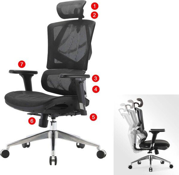 SIHOO sedia da ufficio sedia da scrivania ergonomica, supporto lombare alto schienale 3D braccioli ~ mesh nero