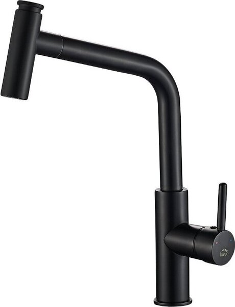 Miscelatore da cucina Laveo Toro, verticale con doccetta estraibile, nero, monocomando, testa in ceramica, ottone, BAX 769D