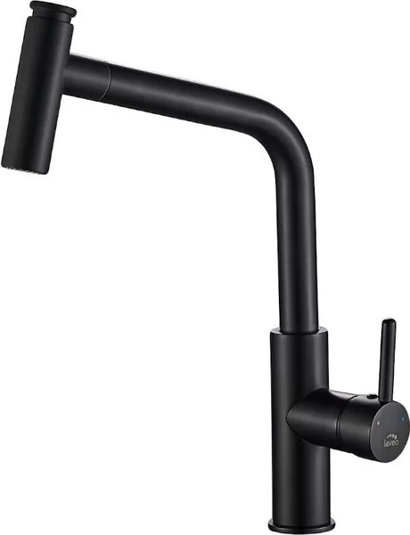 Miscelatore da cucina Laveo Toro, verticale con doccetta estraibile, nero, monocomando, testa in ceramica, ottone, BAX 769D