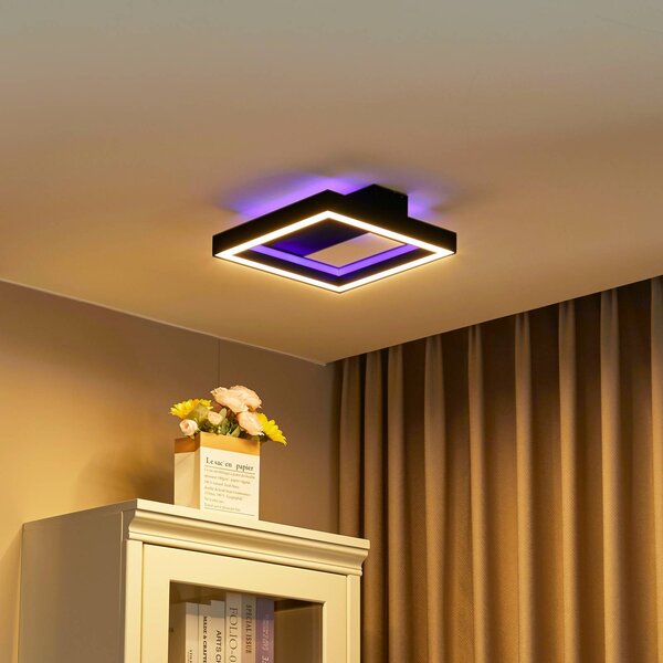 Plafoniera smart Tjado Lucande, dimmerabile, Nero, Soggiorno / Sala da pranzo, Metallo, Moderno