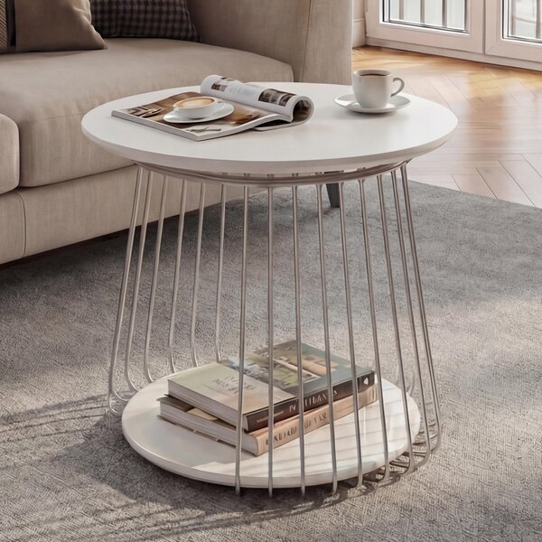 Tavolino MCA MCW-P60, tavolino tavolino lounge, metallo MDF rotondo Ø 50cm ~ bianco