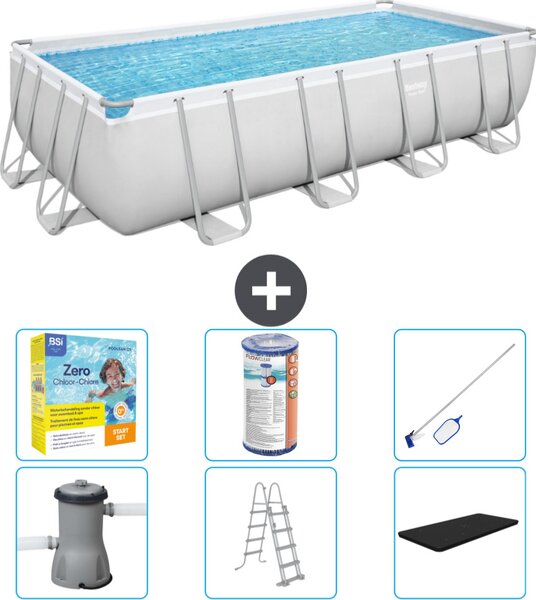 Piscina rettangolare Bestway Power Steel - 488 x 244 x 122 - Grigio, comprensiva di pompa - scaletta - copertura pacchetto manutenzione - filtro - kit pulizia