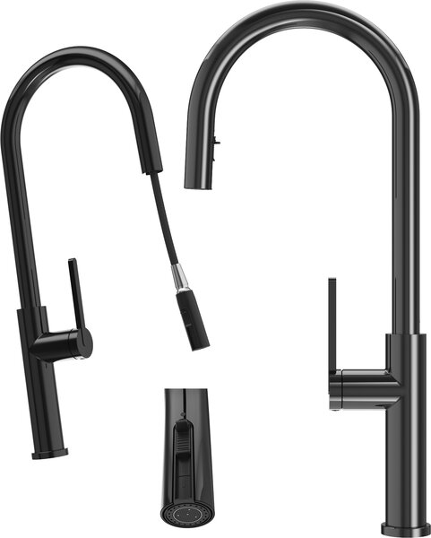 Granitan | Miscelatore da cucina Prati - Nero - Altezza totale 53 cm - Miscelatore estraibile - Lucido