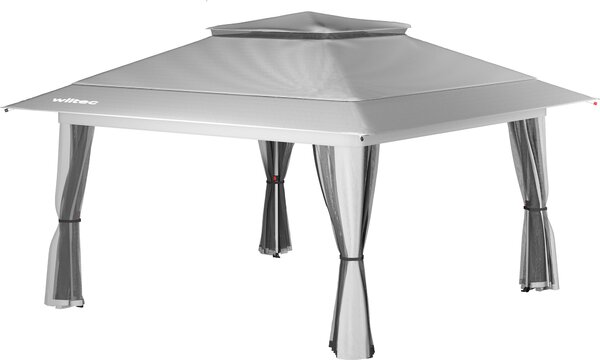 Gazebo pieghevole Wiltec con zanzariera 4 x 4 m grigio chiaro, gazebo da giardino con ruote e zanzariera, gazebo per feste con tecnologia "one push" e gambe regolabili