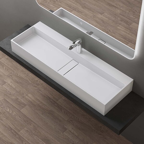 Ddoporro Lavabo da Bagno Rettangolare 120 cm in Resina Minerale Bianco Opaco, Lavandino Sospeso / da Appoggio con Foro Rubinetto - Col6028