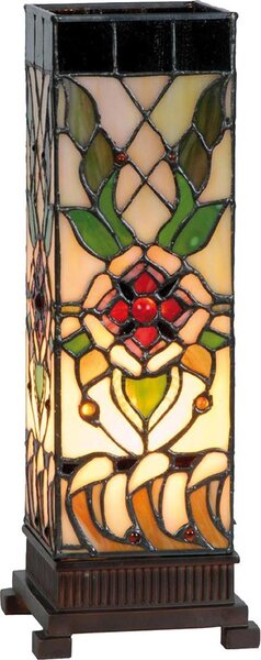 Clayre & Eef Lampada da tavolo Tiffany 12x12x35 cm Beige Verde Vetro Rosa
