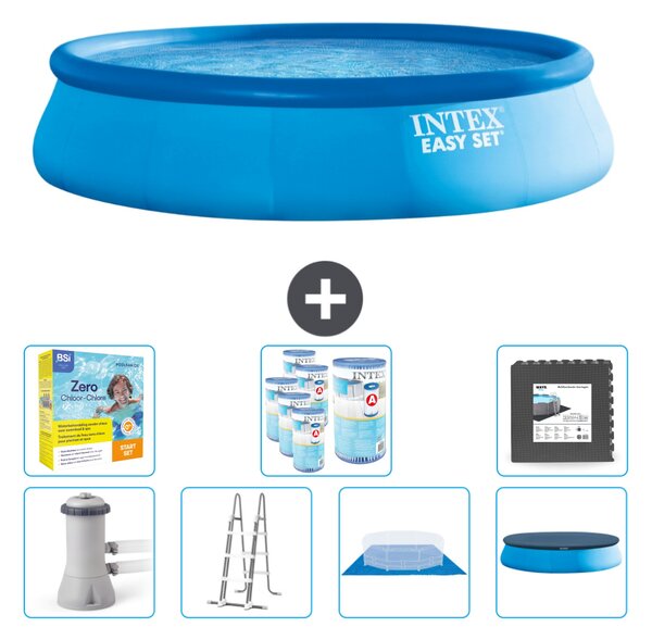 Piscina gonfiabile rotonda Easy Set di Intex - 457 x 107 cm - blu - pompa inclusa - scaletta - telo per il pavimento - pacchetto di manutenzione della copertura - filtro - piastrelle per il pavimento