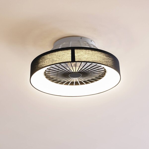 Ventilatore da soffitto Lindby LED Mace, nero, silenzioso, Ø 47 cm Mace Lindby, dimmerabile, Nero, Soggiorno / Sala da pranzo, Plastica, Moderno
