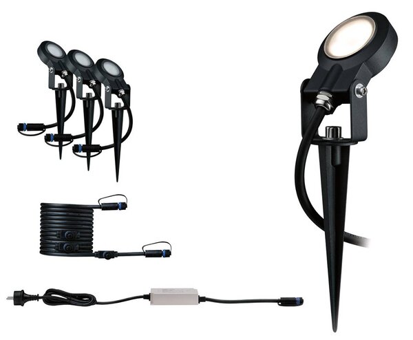 Paulmann Plug & Shine Sting 3.000K set di base da 3 Sting, dimmerabile, Nero, Alluminio, Moderno