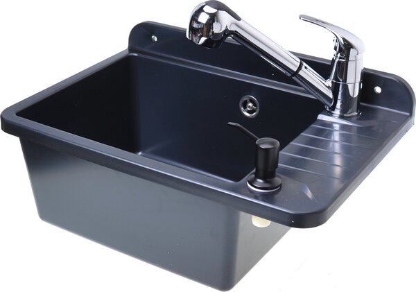 Lavello 505 mm Lavello con miscelatore monocomando estraibile Granito Nero