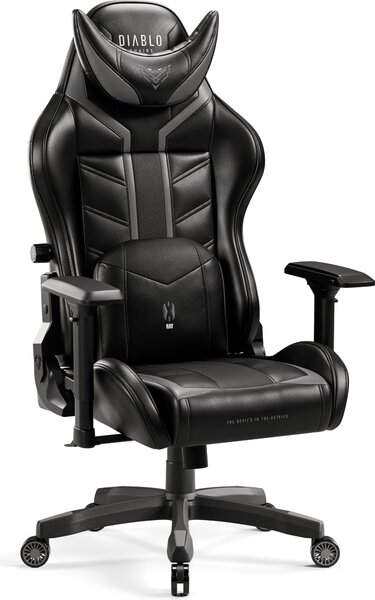 Diablo X- Ray Gaming Armchair Poltrona da ufficio 4D Braccioli Design ergonomico Similcuoio Perforazione Funzione dondolo King Size Nero-Grigio