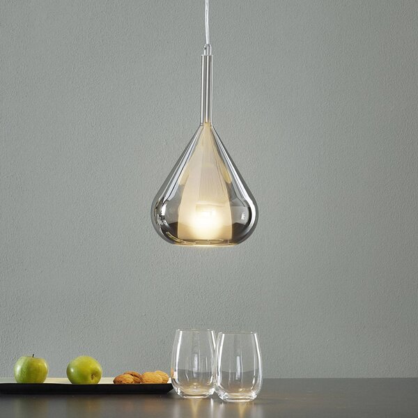 Fabas Luce Lampada a sospensione in vetro Lila, dimmerabile, Alluminio / Grigio / Zincato, Soggiorno / Sala da pranzo, Vetro, Moderno, Lampada a sospensione
