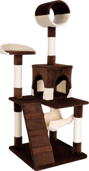 Tiragraffi lionto, elegante albero per gatti da 133 cm con copertura in peluche, robusti paletti in sisal e versatili aree di riposo, marrone/beige