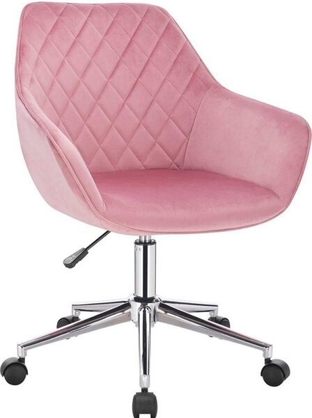 Sedia da lavoro Happyment Paulo - Rosa - Per adulti - Con rotelle - Velluto - Sedia da ufficio ergonomica - Regolabile in altezza - Con braccioli