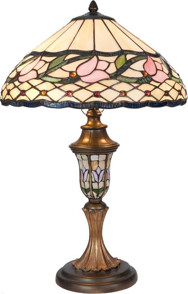 Clayre & Eef Lampada da tavolo Tiffany Ø 40x60 cm Beige Fiore di vetro rosa