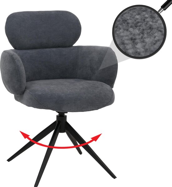 Sedia da pranzo HWC-O77, sedia da cucina imbottita, girevole a ritorno automatico, tessuto (310g/m²) ciniglia Oeko-Tex ~ grigio-blu