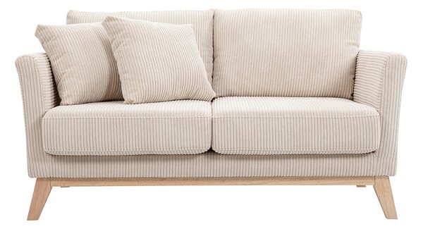 Divano scandinavo sfoderabile 2 posti in velluto a coste beige e legno chiaro OSLO