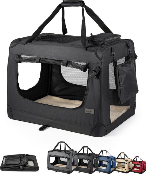 Box da trasporto per gatti in tessuto lionto pieghevole, ventilato con accesso a zip e morbido cuscino interno, 60x42x44 cm, nero