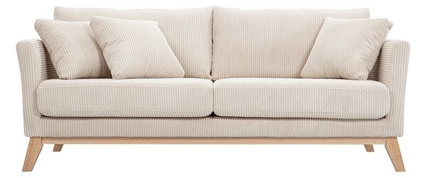 Divano sfoderabile in stile scandinavo 3 posti velluto a coste beige con piedini in legno OSLO