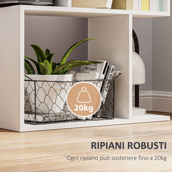 HOMCOM Scaffale Libreria Versatile a 5 Ripiani, Salvaspazio a Forma di S in Legno con Divisorio, 60x24x184.5 cm, Bianco| Aosom Italy
