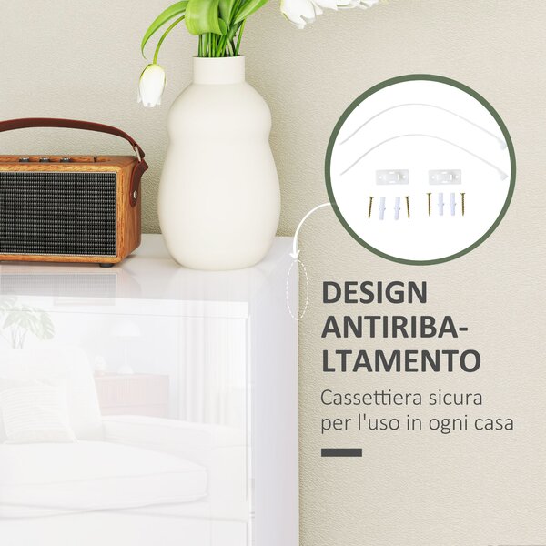 HOMCOM Cassettiera Moderna 5 Cassetti Antiribaltamento in Legno, 55x33x100 cm, Bianco Lucido