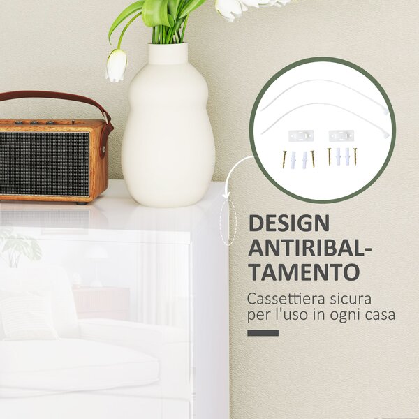 HOMCOM Cassettiera Moderna 4 Cassetti Antiribaltamento in Legno, 55x33x80 cm, Bianco Lucido