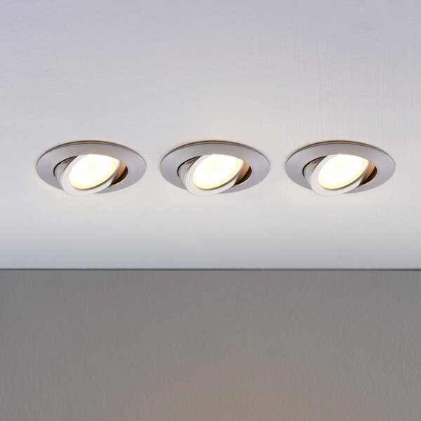 Faretto LED da incasso Andrej, rotondo, alluminio, set di 3 Andrej Lindby, Alluminio / Grigio / Zincato, Soggiorno / Sala da pranzo, Plastica, Moderno
