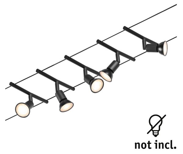 Paulmann Wire Salt sistema funi 5 luci 5m nero, Nero, Corridoio, Metallo, Moderno, Sistema di illuminazione a funi