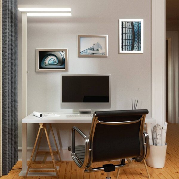 Lampada LED da pavimento Arcchio Logan Basic, bianca, 6.000 lm, dimmerabile Basic Arcchio,, Bianco / Opale, Studio / Ufficio, Alluminio, Moderno
