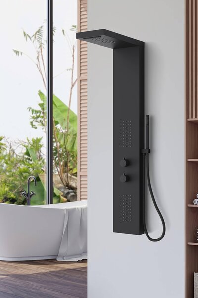 Set doccia Marwell rubinetto doccia Essenza nero 125x20 cm - doccia a pioggia - doccetta con flessibile