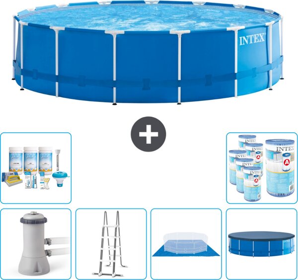 Piscina Intex con struttura rotonda - 457 x 122 cm - blu - compresa pompa - scala - telo di fondo - confezione di manutenzione della copertura - filtro